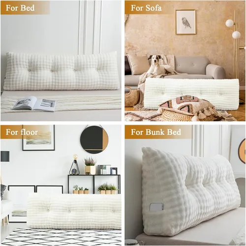 Vista 7 de Wenqik Almohada triangular para cabecero de sofá cama, respaldo de lectura, almohada de cuña con funda extraíble, soporte de espalda para Beige
