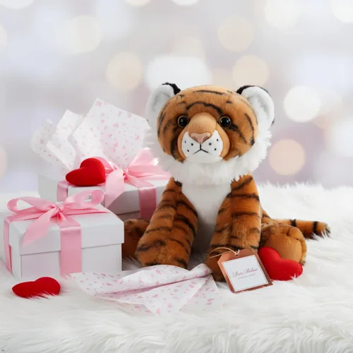 Vista 5 de The Petting Zoo Peluche de tigre, regalos para niños, animales salvajes del zoológico Onez, juguete de peluche de tigre de 9 pulgadas