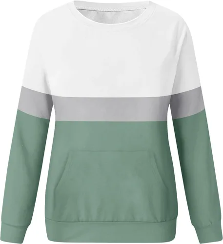 Vista 4 de Women's Colorblock Sweatshirt with Pocket, Casual Crewneck Pullover Shirts Long Sleeve Fall Tops Trendy Basic Tunic