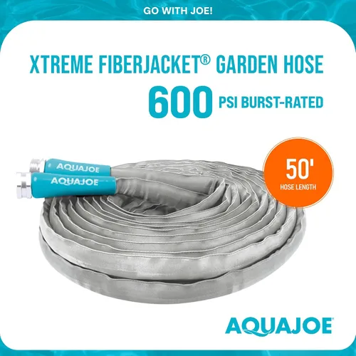 Vista 4 de Aqua Joe AJFJH50-PRX XTREME FIBERJACKET Manguera de jardín resistente a torceduras, accesorios de metal, 600 PSI máx, diámetro de 1/2 pulgada, 50
