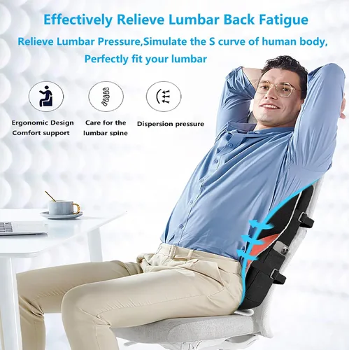 Vista 9 de Almohada de apoyo lumbar para silla de oficina, respaldo de espuma viscoelástica para silla, asiento de automóvil, silla de computadora, sillón