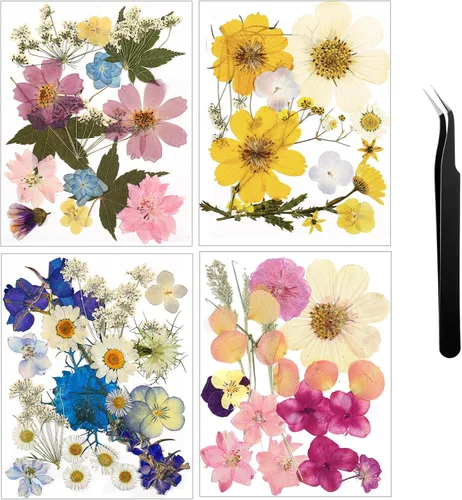 Vista 29 de Nuanchu Flores secas prensadas negras para manualidades, flores secas góticas, flores silvestres prensadas naturales a granel con pinzas para molde