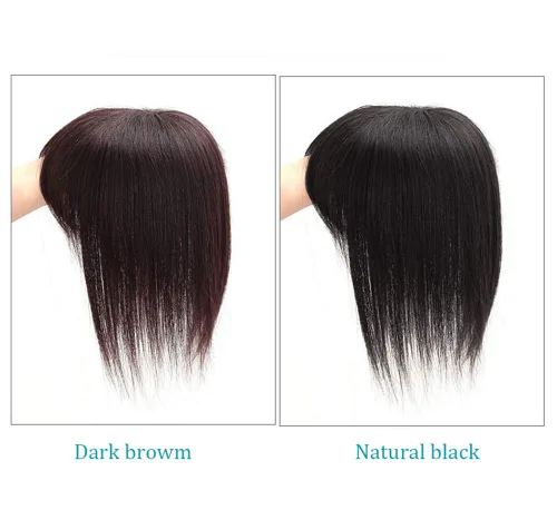 Vista 6 de Bang Topper Human Hair Clip on Crown Volume Hairpiece for Women with Gray and Thinning Hair, 6" Dark Brown
