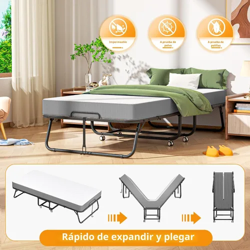 Vista 6 de INTERGREAT Cama plegable, cama portátil de tamaño individual de 75 x 38 pulgadas para adultos, camas plegables de metal para huéspedes con ruedas