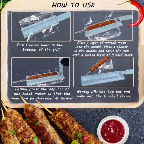 Vista 5 de Molde para Hacer Kebab Plástico Prensa para Pinchos de Carne Herramienta para Hacer Kebab Barbacoa (Gris)