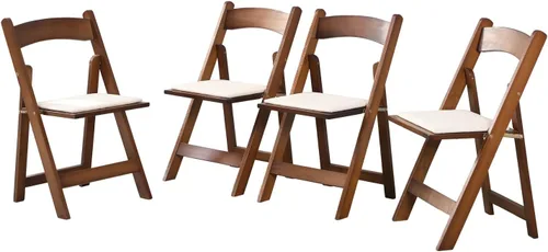 Vista 11 de Wood Folding Chair, Folding Chairs Set of 4, Upholstered Dining Chairs with Black Cushion, Stackable Collapsible Chair for Outside Indoor, Accent
