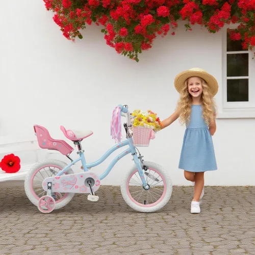 Vista 7 de Glerc Petal Girls Bike 12-18 Inch for Ages 2-9, Kids Bike with Training Wheels, Basket & Streamers, Princess Style Kids Bicycle, for Girls