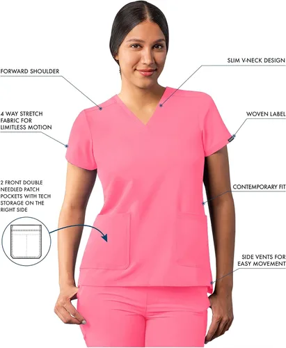 Vista 3 de Adar Addition - Ropa quirúrgica para mujer, moderna camiseta médica con cuello en V Rosa (Azalea Pink)