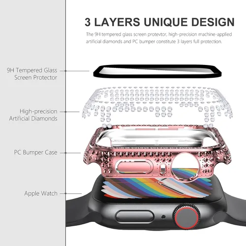 Vista 12 de Surace Bling - Carcasa con protector de pantalla para Apple Watch Series 3, 2, 1 de 1.496 pulgadas
