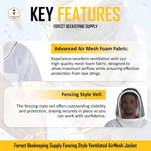 Vista 6 de Chaqueta de abeja ventilada con capucha de velo de esgrima - Chaqueta de apicultor de malla de aire ultraligera