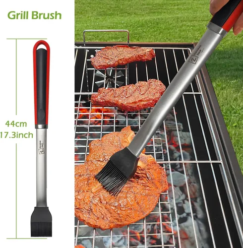 Vista 5 de Juego de herramientas de barbacoa de acero inoxidable de 4 piezas, pinzas, tenedor, espátula, cepillo, utensilios para parrilla - Herramientas