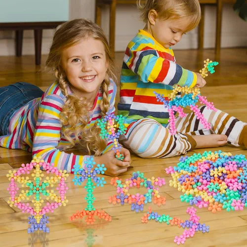 Vista 7 de Juguete educativo de bloques de construcción entrelazados de copo de nieve, 100 piezas para niños a partir de 3 años, plástico sólido multicolor