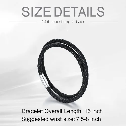 Vista 6 de KXJ Pulsera de cuero italiano para hombres y mujeres, genuina, doble envoltura, negromarrónrojo, brazalete de cuero trenzado con cierre magnético