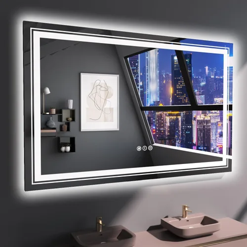 Vista 15 de Snowdool - Espejo de baño LED, de 24 x 36 pulgadas, con luz delantera y trasera, antiempañamiento, espejo de tocador de baño para pared, con función
