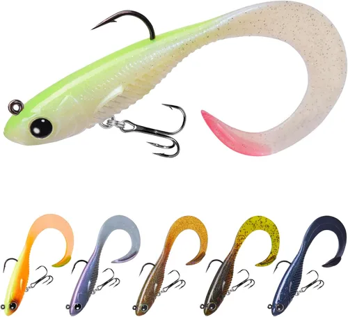 Vista 9 de TRUSCEND Duramax Pre-Rigged Fishing Lures with BKK Jig Hooks, 10X Tear-Resistant TPE Soft Swimbaits for Bass Striper Trout Crappie Walleye Grouper