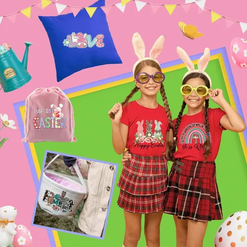 Vista 5 de 25 hojas de calcomanías de vinilo para planchar con conejo, huevos de Pascua, conejos, transferencia de calor, apliques para ropa, camisetas