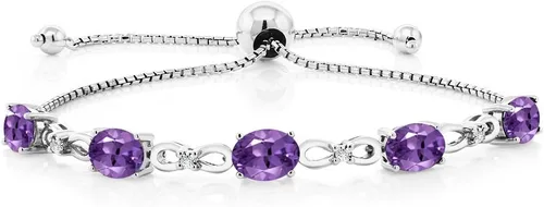Vista 120 de Gem Stone King Pulsera de tenis de diamantes cultivados en laboratorio con piedra natal de 3-6 quilates para mujer, plata de ley 925, ovalada