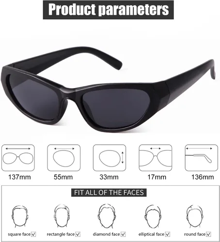 Vista 4 de SORVINO Gafas de sol de moda envolventes para hombres y mujeres, gafas de sol ovaladas deportivas de moda, gafas futuristas, Negro marco Grey Lens