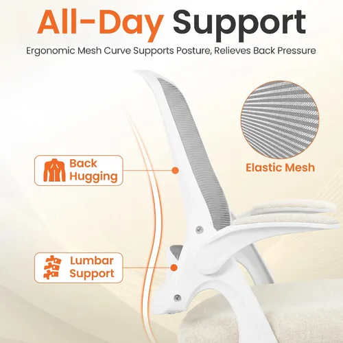 Vista 4 de NEO CHAIR Silla de oficina para computadora, silla de escritorio ergonómica para juegos, cómoda malla con brazos abatibles, soporte lumbar, ruedas