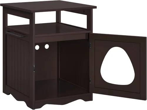 Vista 9 de Yaheetech Caja de Arena para Gatos Oculta, Mueble de Caja de Arena Oculta con Estante Abierto, Baño Interior para Gatos, Gabinete de Almacenamiento