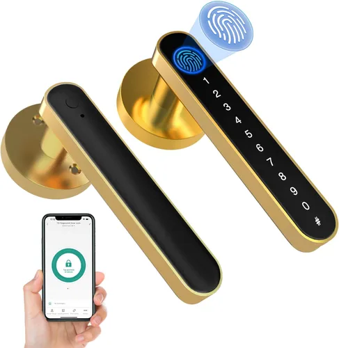 Vista 7 de eLinkSmart Cerradura de puerta de huellas dactilares, cerradura de puerta de entrada sin llave con mango de teclado, perilla inteligente biométrica