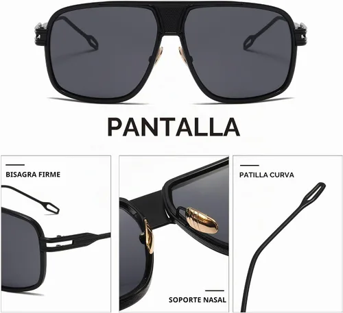 Vista 6 de AEVOGUE Men's Oversized Shield Sunglasses, Retro Alloy Aviator AE0336 Negro marco Grey Lens