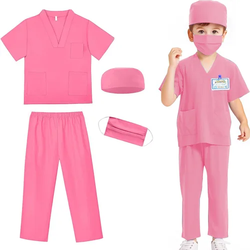Vista 7 de Doctor Costume for Kids,Toddler Nurse Scrubs Halloween Dress Up Cosplay For Boys Girls 3-12 Years