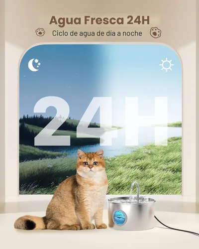 Vista 3 de Fuente de agua para gatos de acero inoxidable: fuente para gatos de 74 oz/2.2 L para beber - Fuente de agua para mascotas para gatos