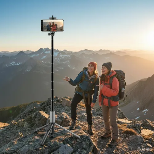 Vista 4 de Trípode Selfie Stick para iPhone y Android, trípode portátil con control remoto Bluetooth, apertura con un solo clic, compacto y ligero, todo en 1