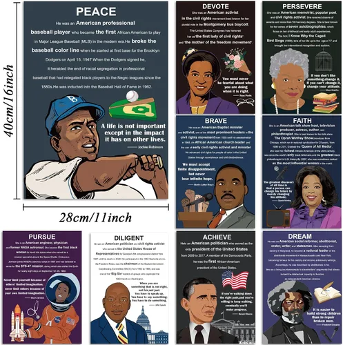 Vista 2 de 9 pósteres negros de historia afroamericana, arte inspirador de pared de 16 x 11 pulgadas para escuela secundaria y secundaria, biblioteca, oficina