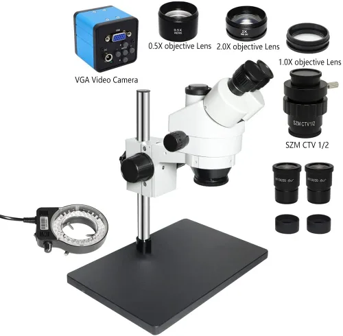 Vista 2 de Kit de accesorios para microscopio, compatible con cámara de microscopio USB 3.5X-90X simul-Focal Trinocular estéreo, microscopio para soldadura