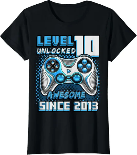 Vista 41 de Level 10 Unlocked Awesome 2013 Video Game 10th Birthday Boy T-Shirt, Negro