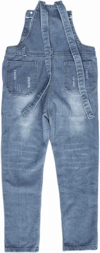 Vista 8 de ABALACOCO Overol de mezclilla para niñas y niños, con correa ajustable, rasgado, lindo, overol, pantalones, 6-13T
