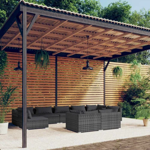 Vista 95 de Sofá de 3 plazas con cojines de ratán de poliéster marrón, juego de muebles de patio al aire libre con 3 sofás centrales para patio trasero, jardín