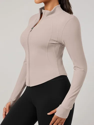 Vista 2 de GYM RAINBOW Chaqueta atlética con cremallera para mujer, ligera, ajuste de contorno, para gimnasio, fitness, entrenamiento, con agujeros