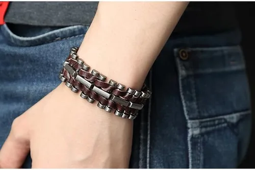 Vista 5 de PINKPIN Pulseras de cuero para hombres y mujeres, pulsera ajustable de cuero unisex
