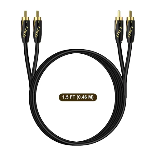Vista 7 de J&D Audiophiles - Cable RCA de 24 AWG 2RCA macho a macho, cable de audio de interconexión estéreo, cable de subwoofer chapado en oro para cine