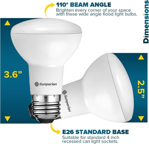 Vista 4 de SUNPERIAN Bombilla LED BR20, 6 W = 50 W, 2700 K blanco cálido, 550 lúmenes, bombillas de inundación regulables para latas empotradas, clasificación