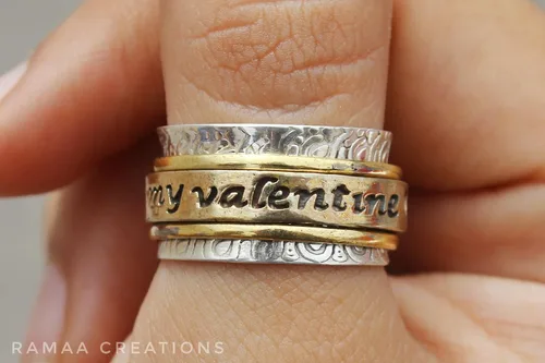 Vista 3 de My Valentine Spinner Ring Anxiety Silver and Copper Spinner Ring Fidget Spinner Ring for Women Handmade Three Spinner Ring Sterling Silver