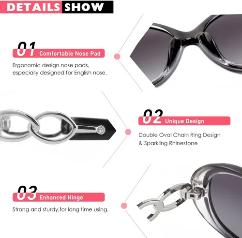 Vista 4 de CGID Gafas de sol de gran tamaño de moda para mujer con marco retro polarizado UV400 sombras degradado negro