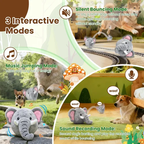 Vista 2 de Juguetes interactivos mejorados para perros, juguete para perros que se mueve automáticamente con bola que rebota chirriante y modo de grabación