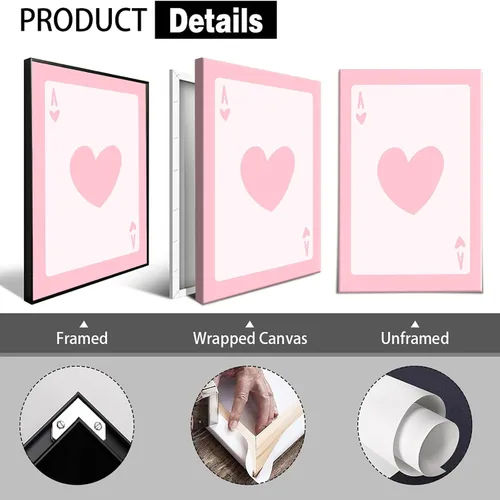 Vista 3 de Pósteres de cartas de moda Ace Card Preppy Coquette Room Casino Tema Party Poker Art Lindo Corazón Rosa Femenino Acuarela Jugar Cartas Impresiones