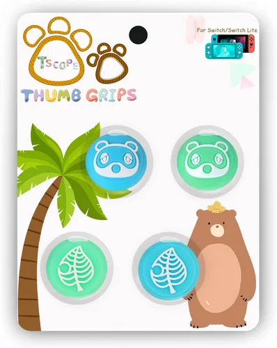 Vista 7 de Tscope Lindas tapas de agarre para el pulgar para Nintendo SwitchLiteOLED, para Animal Crossing Kawaii Leaf Joystick Analog Soft Silicone Button