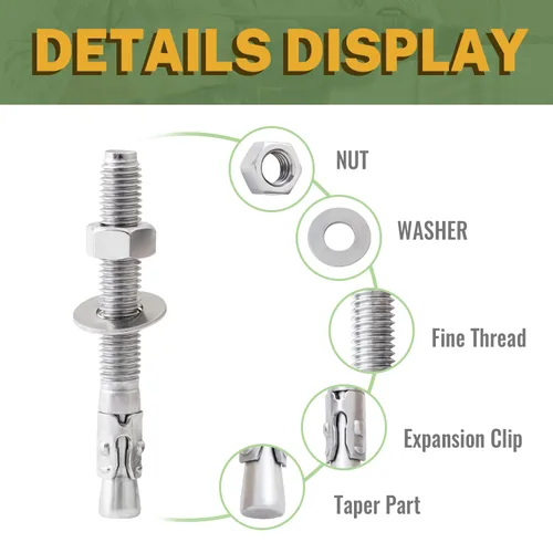 Vista 3 de LIONMAX Pernos de anclaje de acero inoxidable para concreto 1/2" x 3-3/4 pulgadas, paquete de 6 anclajes de cuña para pared de cemento, resistente a