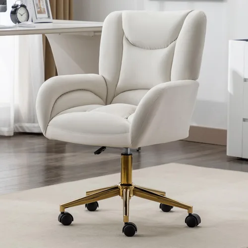Vista 9 de Velvet Swivel Desk Chair with Gold Base - 360° Rotating Office Chair with Ergonomic Tufted Backrest, Thick Sponge Cushion & Universal Wheels for