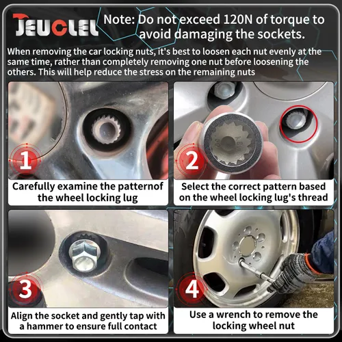 Vista 4 de Juego de 20 piezas de llave de tuerca de bloqueo de rueda para Porsche VW Touareg, herramienta antirrobo de tuerca de rueda y removedor de tornillos