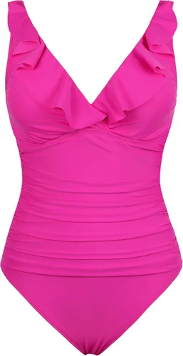 Vista 4 de Firpearl Traje de baño de una pieza con volantes para mujer, cuello en V, estilo vintage, control de abdomen