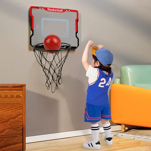Vista 6 de Aro de baloncesto interior con 2 bolas y accesorios completos, sobre la puerta y mini aro para niños y adultos