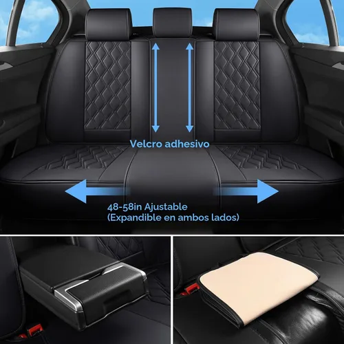 Vista 5 de Juego completo de 5 fundas de asiento de automóvil, fundas de asiento impermeables de cuero para autos, SUV, camiones, transpirables Juego completo