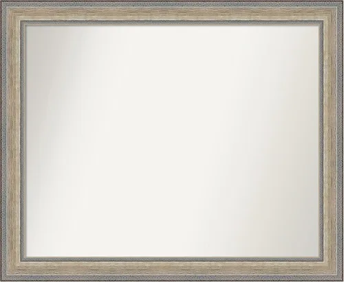 Vista 195 de Amanti Art Espejo de baño plateado para sobre el fregadero, 28 x 37 pulgadas, elegante espejo rectangular de peltre cepillado, marco de madera